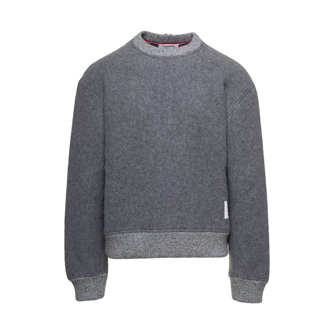MJT410A-J0100-055 Thom Browne Wool Fleece Striped Crew Neck Sweatshirt Light Grey