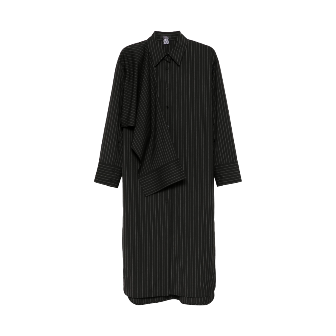 고엔제이 낫 디테일드 핀 스트라입트 드레스 블랙(GOEN.J Knot Detailed Pin-Striped Dress Black)