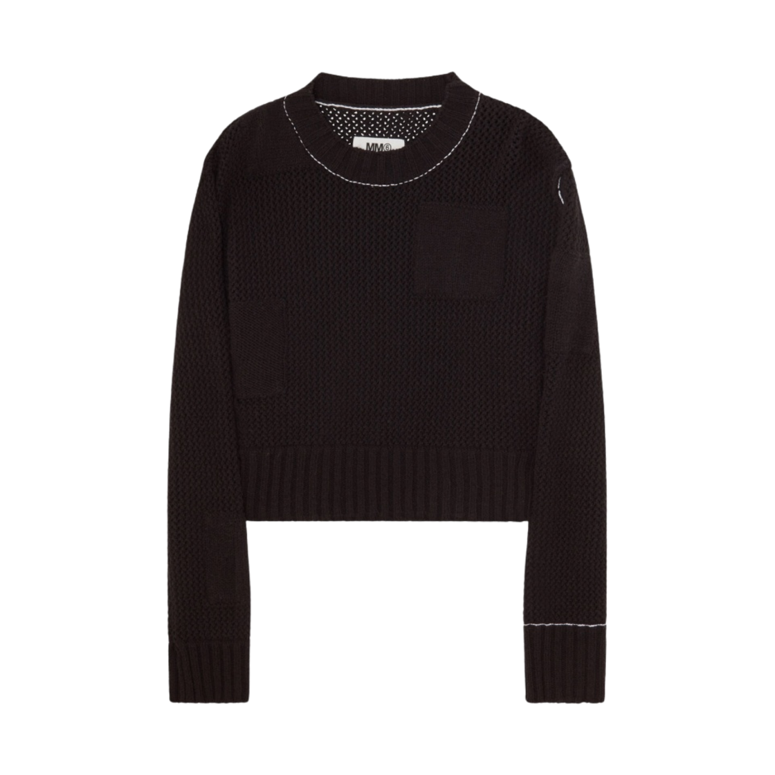 (W) MM6 메종 마르지엘라 패치 니트 스웨터 블랙((W) MM6 Maison Margiela Patch Knit Sweater Black) - 1