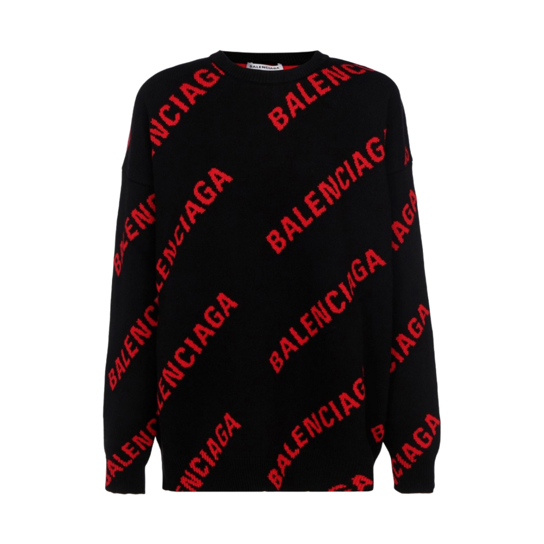 (W) 발렌시아가 올오버 로고 크루넥 니트 블랙 레드