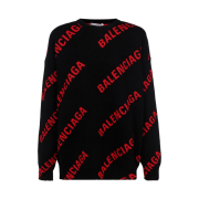 (W) Balenciaga Allover Logo Crewneck Knit Black Red