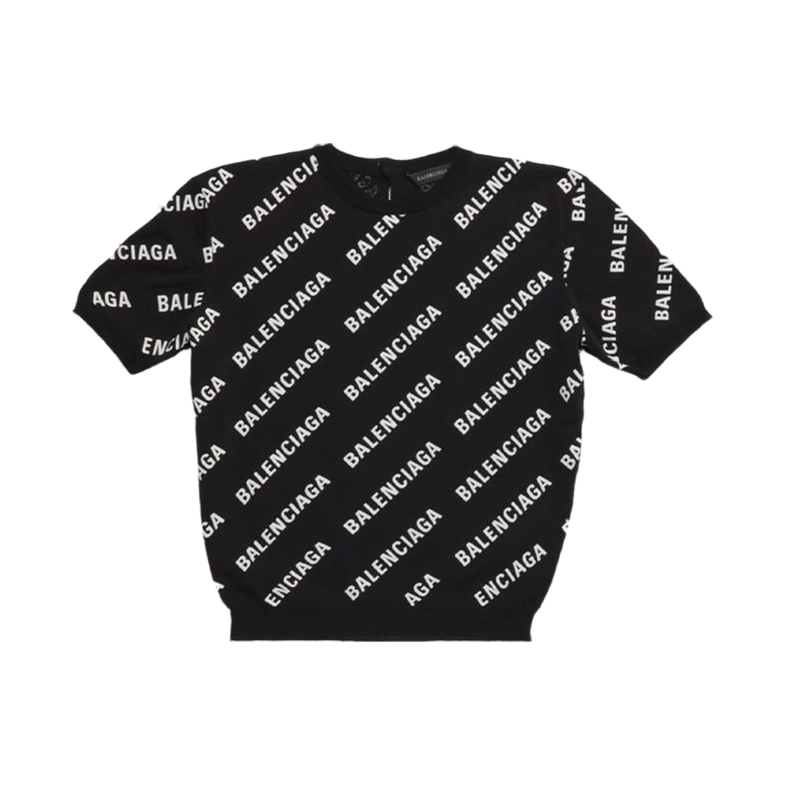 (W) 발렌시아가 올오버 로고 크롭 숏슬리브 스웨터 블랙((W) Balenciaga Allover Logo Crop Short Sleeve Sweater Black) - 1