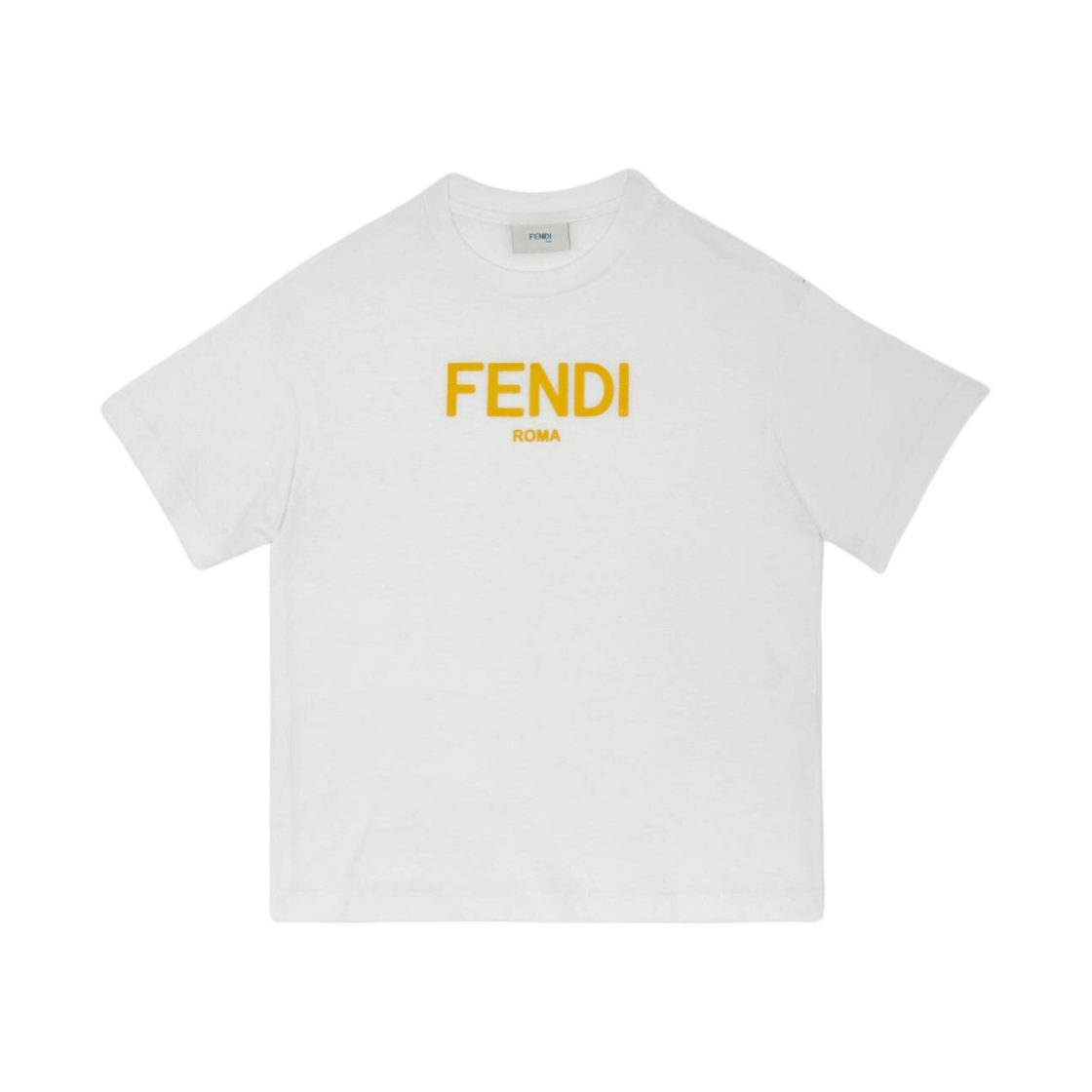 JUI1377AJF0TU9 (Kids) Fendi Jersey T-Shirt with Fendi Roma Logo White Yellow