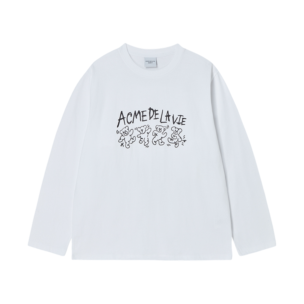 25SS-TP-LS-AW-DAB-WHT ACME DE LA VIE Dancing Bear Long Sleeve T-Shirt White