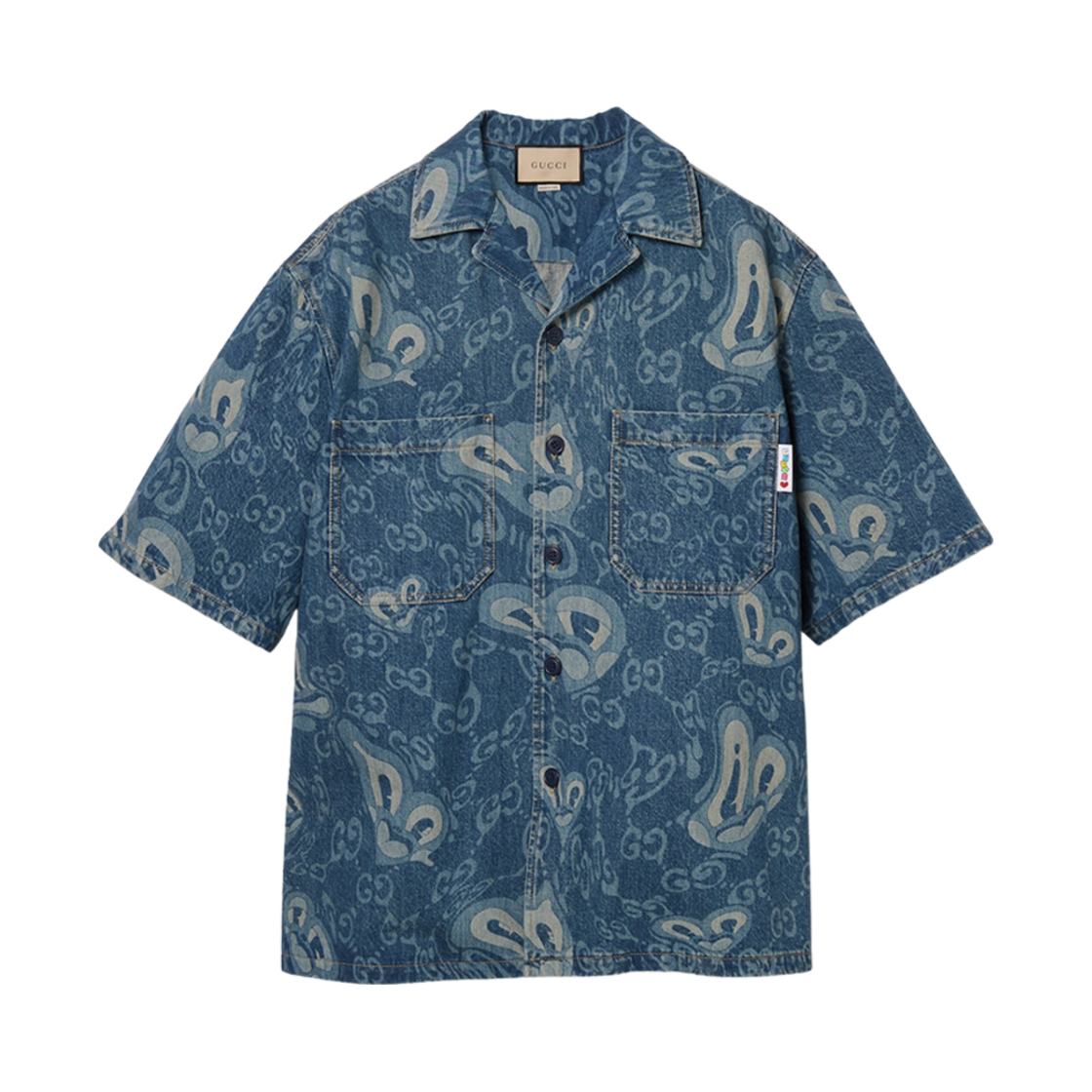 783811-XDCXR-4759 Gucci GG Liquid Hearts Denim Shirt Dark Blue
