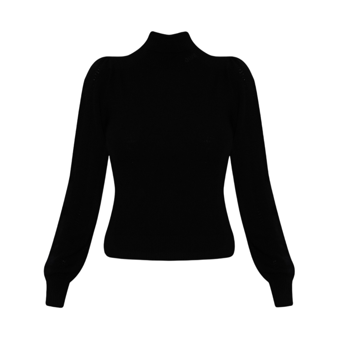 (W) 가니 메리노 울 포인텔 풀오버 블랙((W) Ganni Merino Wool Pointelle Pullover Black) - 1