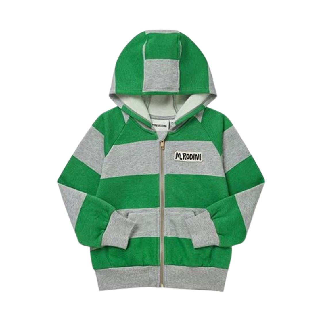 2372014375 (Kids) Mini Rodini Striped Cotton Zip-Up Hoodie Light Green
