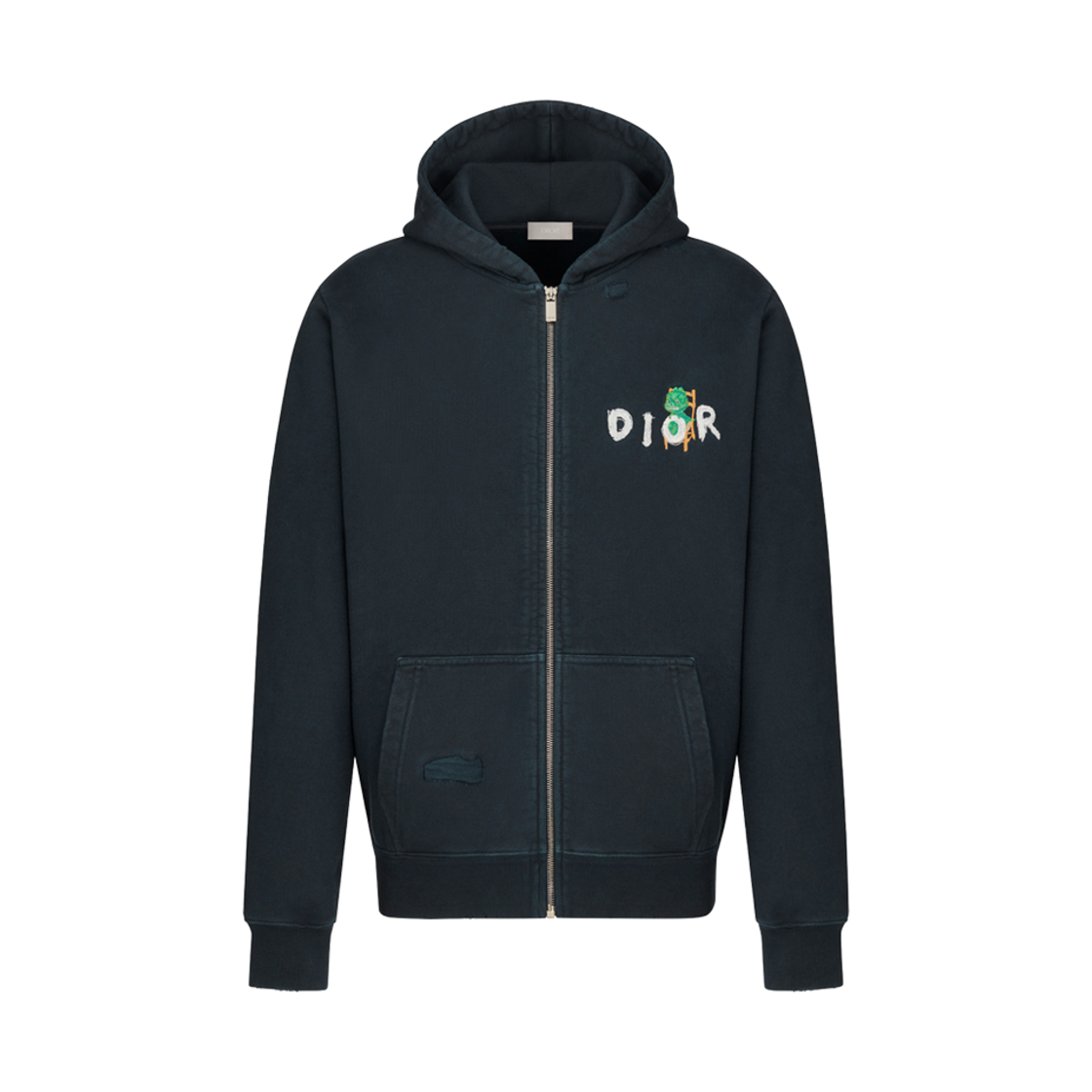 디올 x 오타니 워크샵 오가닉 플리스 지퍼 후드 스웨트셔츠 네이비 블루