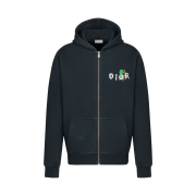 Dior x Otani Workshop Organic Fleece Zipped Hooded Sweatshirt Navy Blue