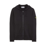 Stone Island 64251 Garment Dyed Cotton Fleece Full Zip Hooded Sweatshirt Black - 24SS