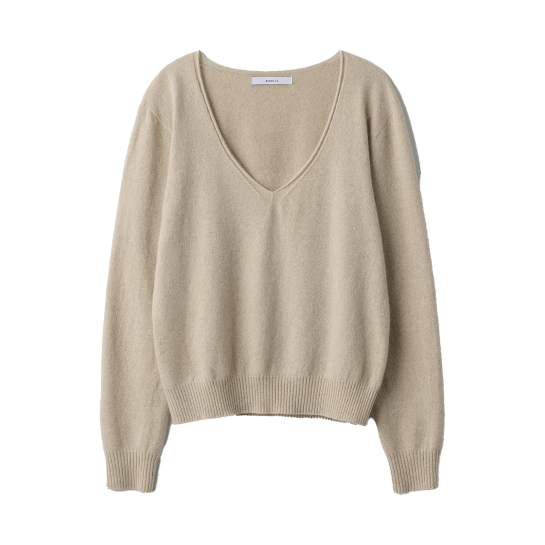 24FLKN003LEF Blank03 Cashmere Whole Garment V Pullover Light Beige