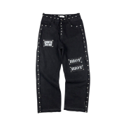 Resurrection13 Revet & Patchwork Denim Pants Black