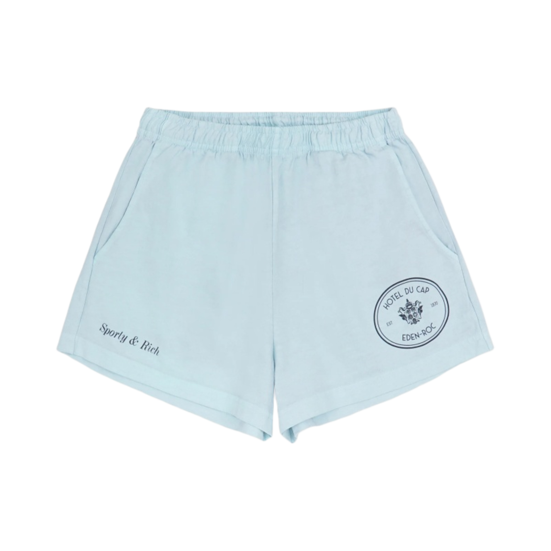 (W) 스포티 앤 리치 x 호텔 뒤 캡 에덴 록 에덴 크레스트 디스코 쇼츠 베이비 블루 네이비((W) Sporty & Rich x Hotel Du Cap-Eden-Roc Eden Crest Disco Short Baby Blue Navy) - 1