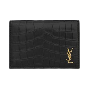 Saint Laurent Tiny Cassandre Business Card Case in Crocodile-Embossed Leather Black