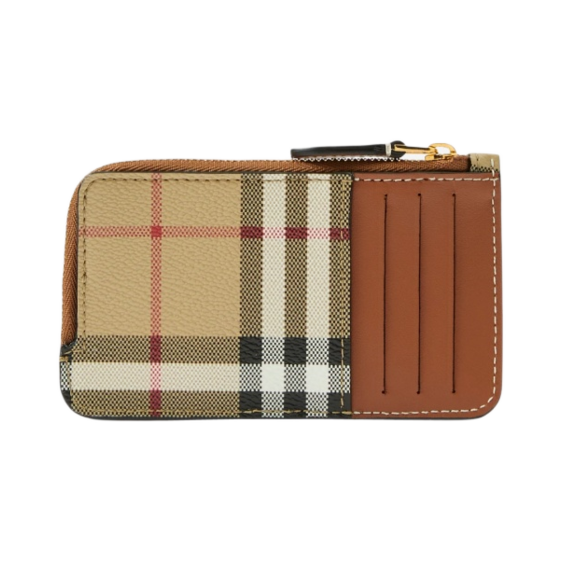 버버리 체크 레더 지퍼 카드 케이스 아카이브 베이지(Burberry Check Leather Zip Card Case Archive Beige) - 3
