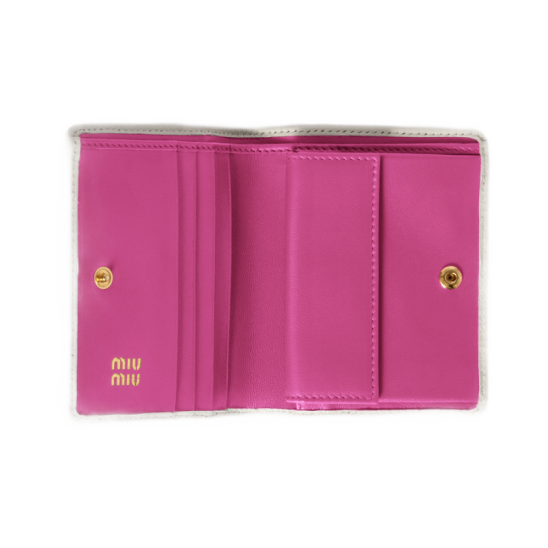 미우 미우 스몰 마테라쎄 나파 레더 월렛 푸시아 화이트(Miu Miu Small Matelasse Nappa Leather Wallet Fuchsia White) - 2