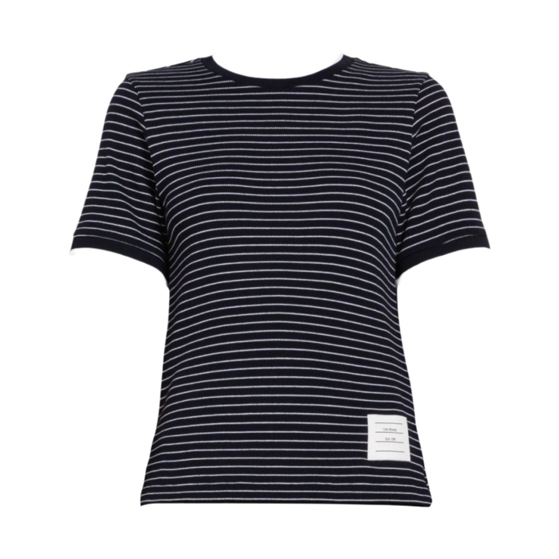 (W) 톰브라운 핀스트라이프 립 스캘롭 숏슬리브 티셔츠 네이비((W) Thom Browne Pinstripe Rib Scalloped Short Sleeve T-Shirt Navy) - 1