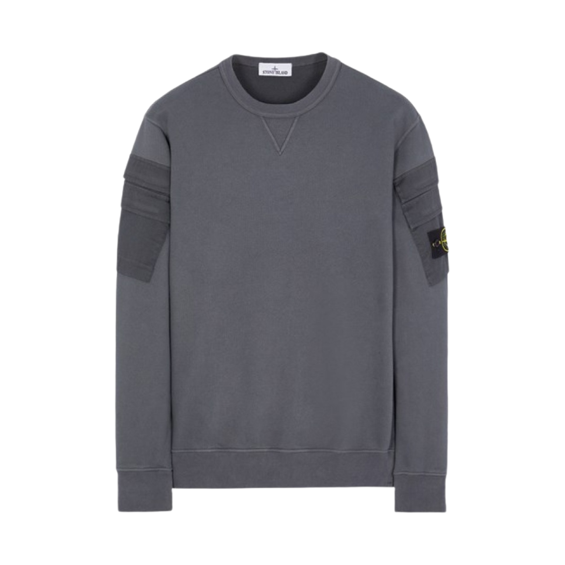 791560577-V0062 Stone Island 60577 Brushed Cotton Fleece Garment Dyed Double Pocket Crewneck Sweatshirt Lead - 23FW