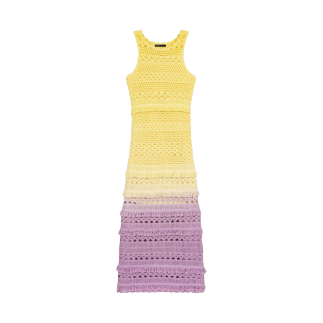 (W) 마쥬 크로셰 니트 맥시 드레스 옐로우((W) Maje Crochet Knit Maxi Dress Yellow)