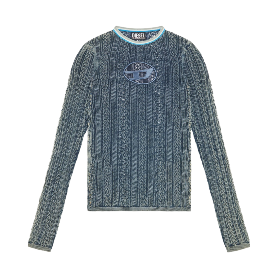 (W) 디젤 M-이클라 포인텔 오발 D 컷아웃 니트 블루((W) Diesel M-Ikyla Pointelle Knit with Oval D Cut-Out Blue) - 1