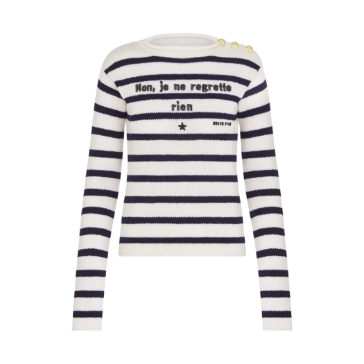 (W) Dior Mariniere Non Je Ne Regrette Rien Sweater Ecru Navy Blue Cashmere Knit
