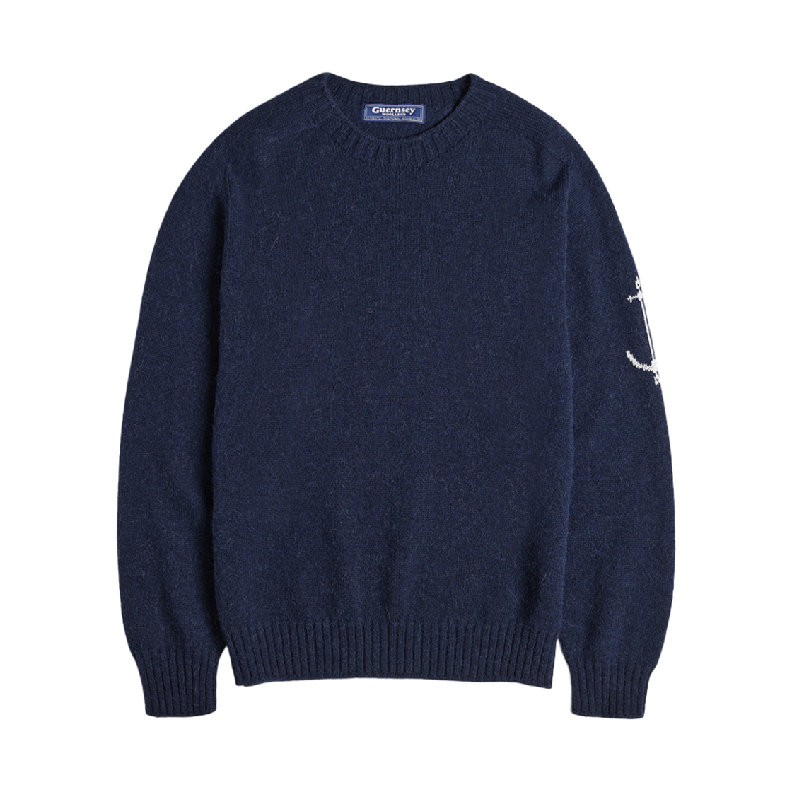 - Guernsey Woollens Alpaca Wholegarment Crewneck Saddle Sweater Navy