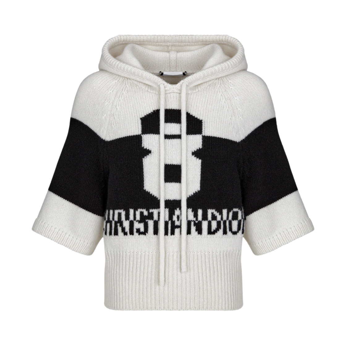 (W) 디올 3/4 슬리브 후드 스웨터 블랙 화이트((W) Dior 3/4 Sleeve Hooded Sweater Black White) - 1