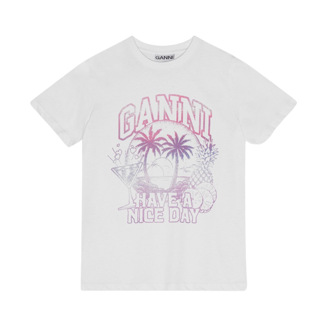 (W) 가니 베이직 저지 칵테일 릴렉스드 티셔츠 브라이트 화이트((W) Ganni Basic Jersey Cocktail Relaxed T-Shirt Bright White)