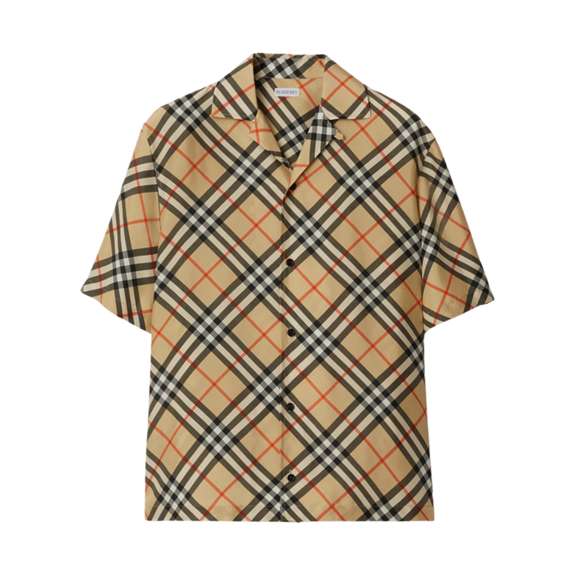 8091202 Burberry Oversized Check Silk Shirt Sand