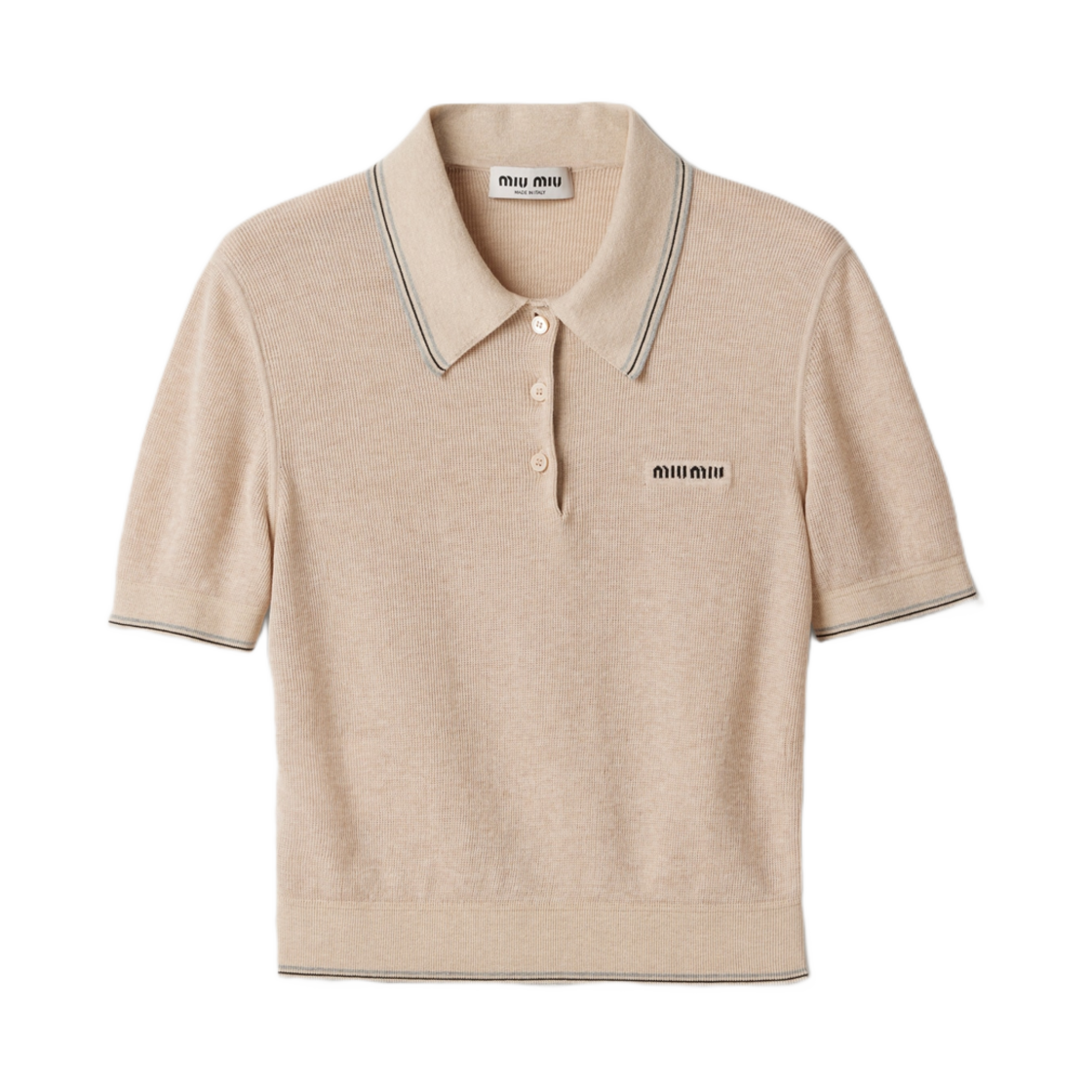 미우 미우 코튼 니트 폴로 셔츠 샌드 베이지