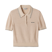 Miu Miu Cotton Knit Polo Shirt Sand Beige