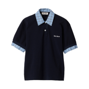 (W) Miu Miu Piqué and Poplin Polo Shirt Blue