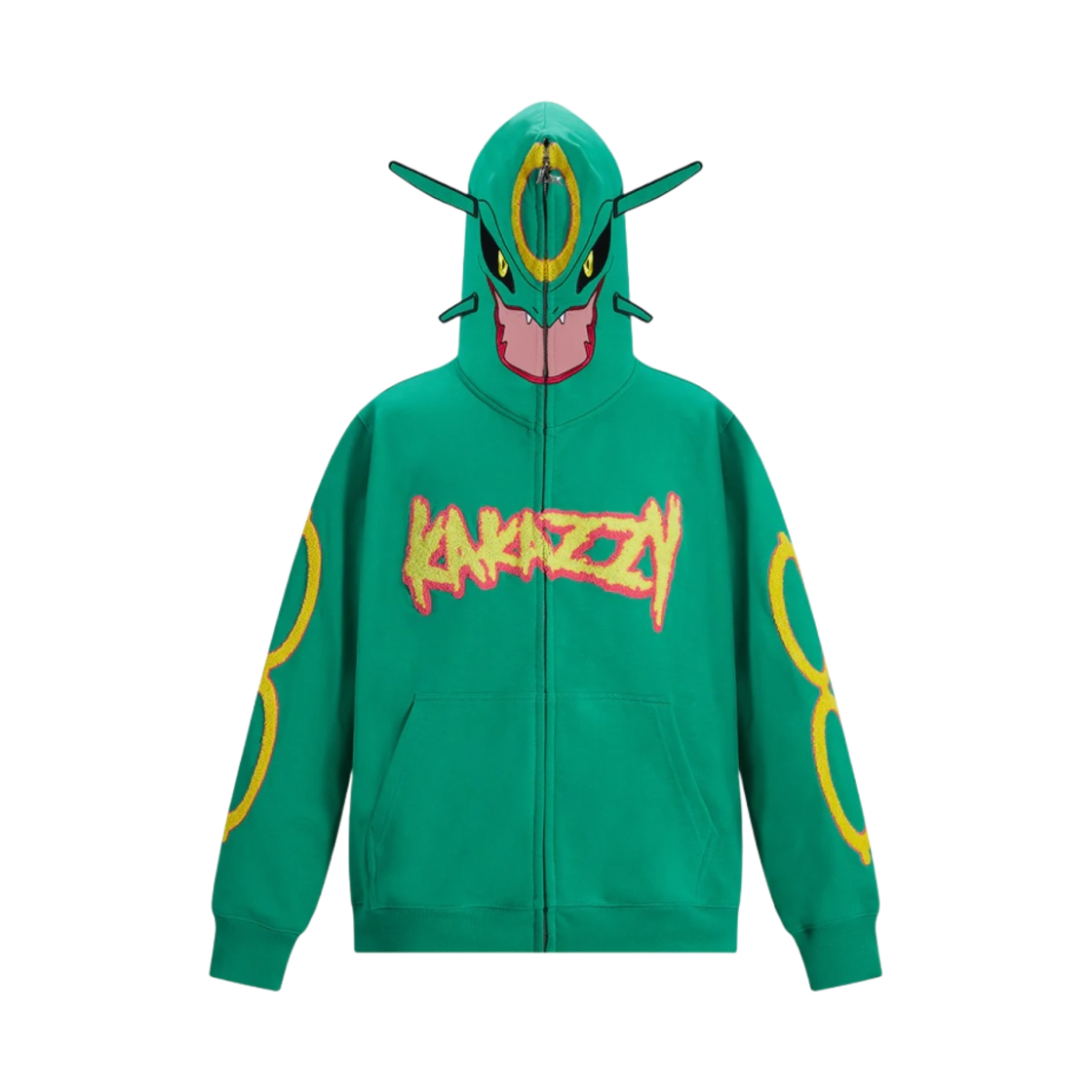 카카지 풀 집 후드 포켓몬 레쿠쟈 그린(Kakazzy Full Zip Hoodie Pokemon Rayquaza Green)