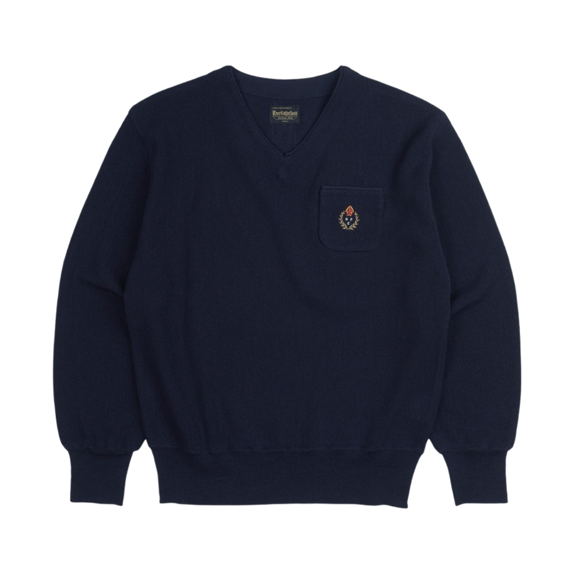 헤리티지 플로스 크레스트 울 브이넥 스웨터 네이비(Heritage Floss Crest Wool V-Neck Sweater Navy)
