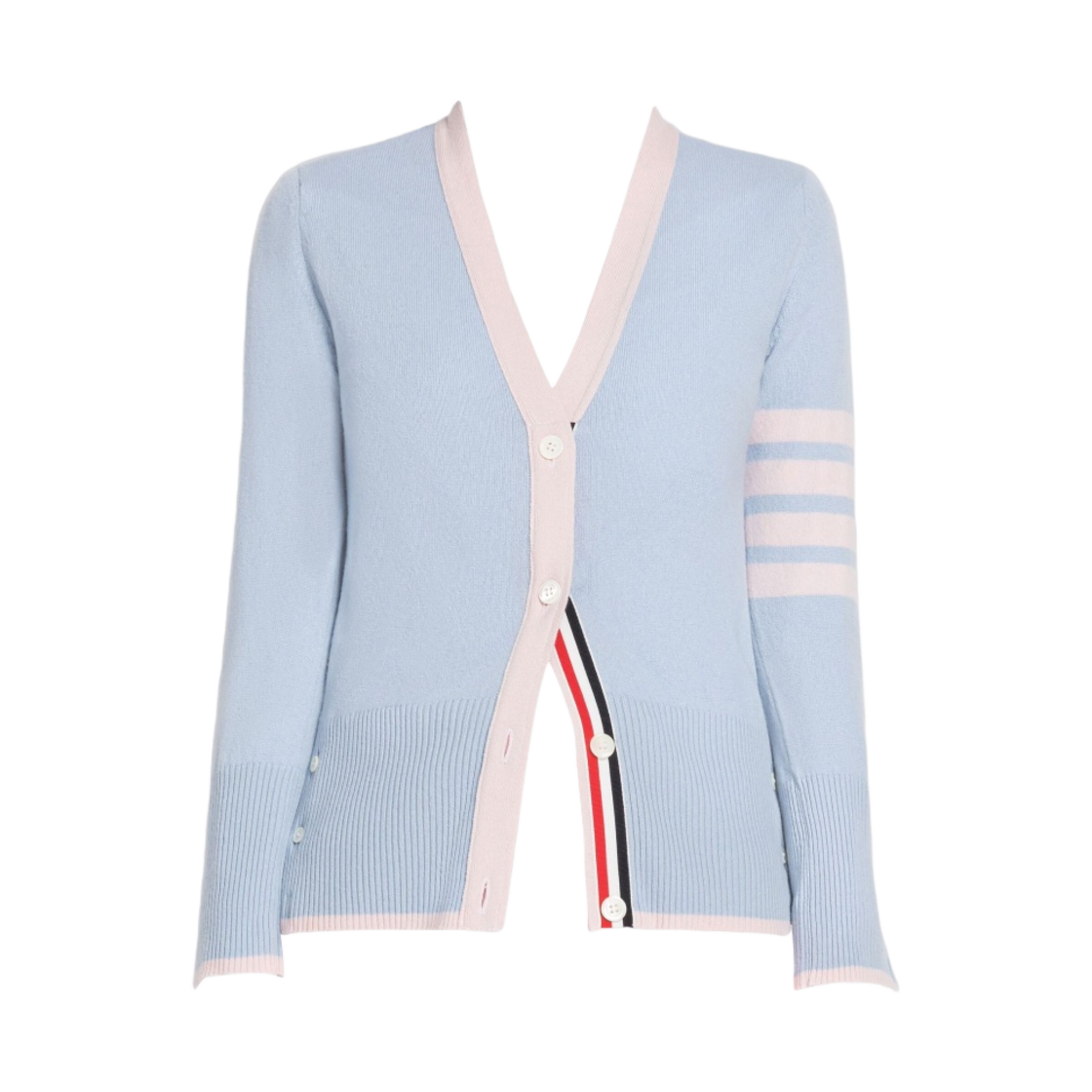 (W) 톰브라운 캐시미어 사선 브이넥 가디건 라이트 블루((W) Thom Browne Cashmere 4-Bar V-Neck Cardigan Light Blue) - 1