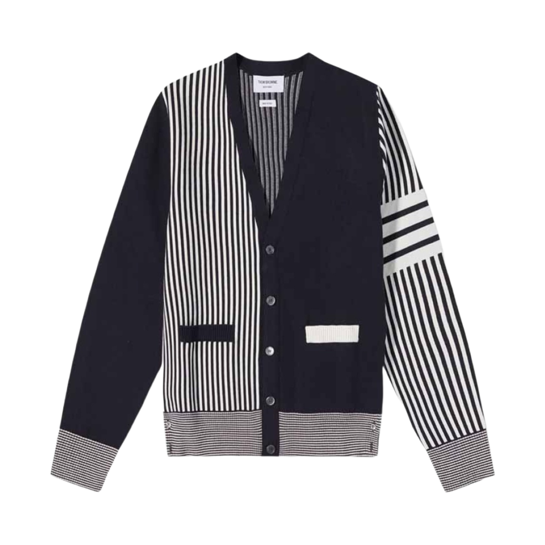 톰브라운 코튼 사선 펀믹스 시어서커 자카드 가디건 네이비(Thom Browne 4-Bar Funmix Seersucker Jacquard in Cotton Cardigan Navy) - 1