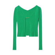 (W) Jacquemus La Maille Pralu Longue Seamless Charm Logo Cardigan Dark Green