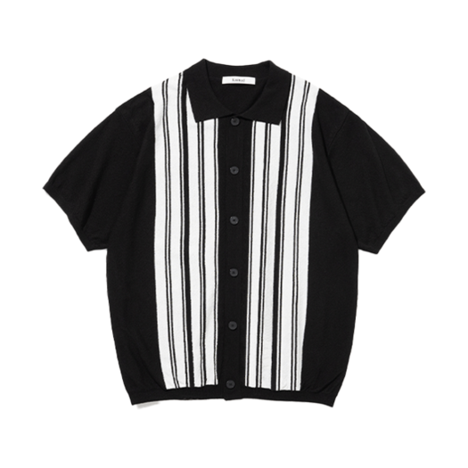K23SSUK19BK Knitted Summer Stripe Half Sleeve Knit Shirt Black