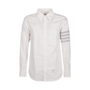 Thom Browne Tricolor Dobbycord Straight Fit Seamed 4-Bar Button Down Shirt White