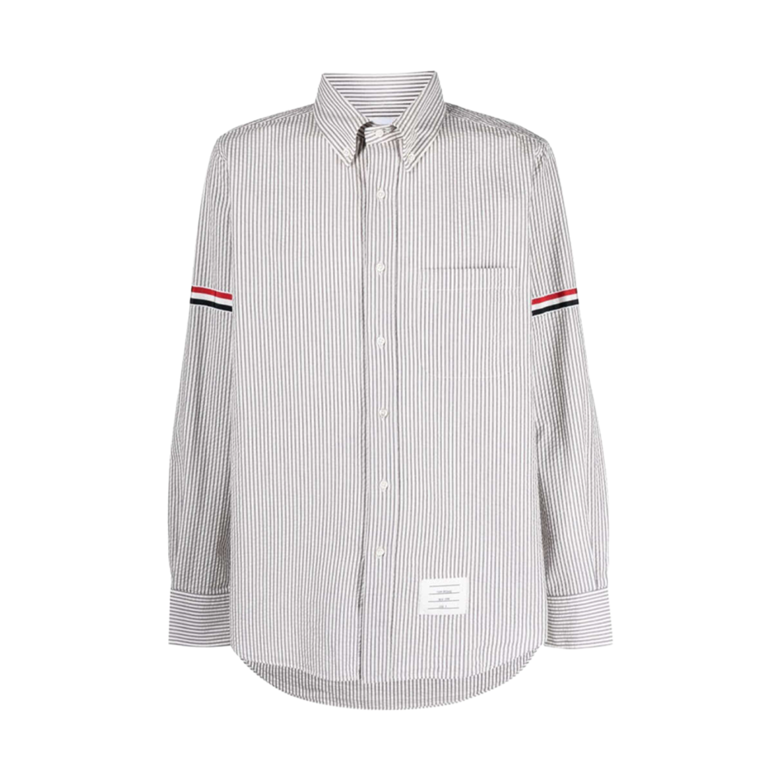 톰브라운 그로그랭 암밴드 스트라이프 시어서커 셔츠 미디움 그레이(Thom Browne Grosgrain Armband Stripe Seersucker Shirt Medium Grey)
