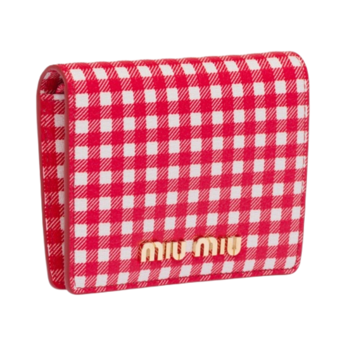 미우 미우 스몰 프린트 마드라스 가죽 지갑 레드 화이트(Miu Miu Small Printed Madras Leather Wallet Red White) - 2