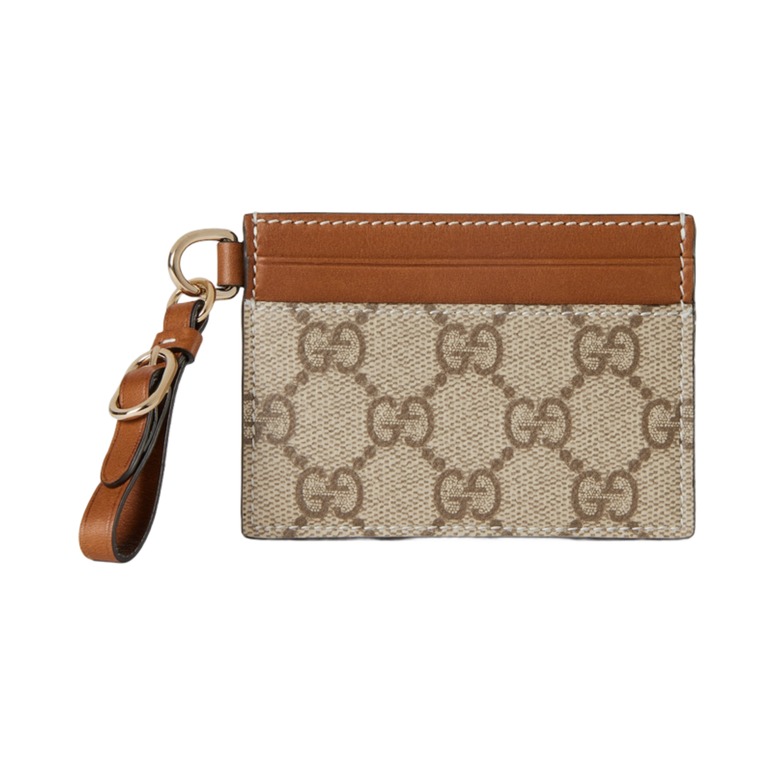 구찌 GG 엠블럼 스트랩 카드 케이스 베이지 다크 브라운(Gucci GG Emblem Strap Card Case Beige Dark Brown) - 1
