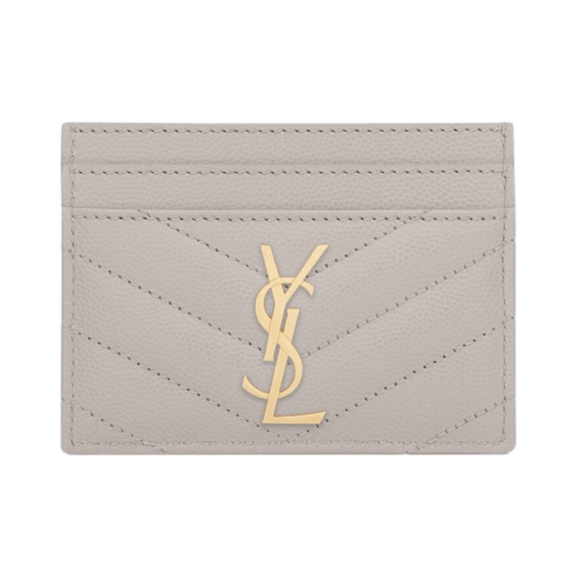 423291-BOW01-9207 Saint Laurent Cassandre Matelasse Card Case in Grain De Poudre Embossed Leather Blanc Vintage