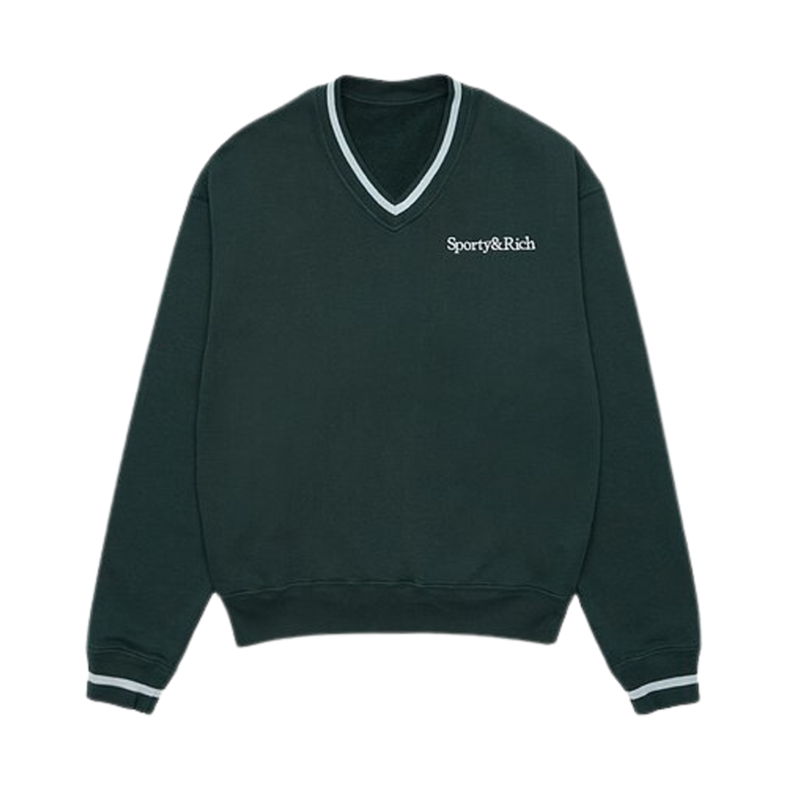 스포티 앤 리치 로고 자수 브이넥 스웨트셔츠 그린