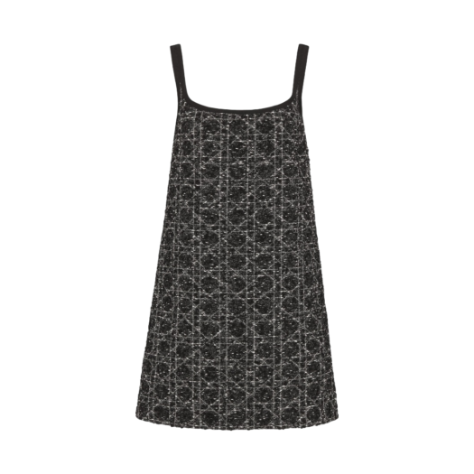 (W) Dior Macrocannage Technical Cotton Tweed Short Dress Black White