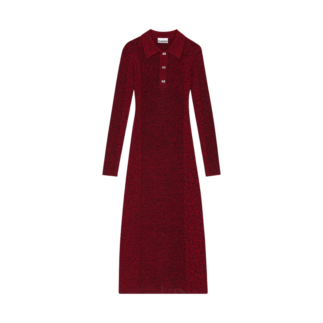(W) 가니 립 폴로 드레스 하이 리스크 레드((W) Ganni Rib Polo Dress High Risk Red) - 1