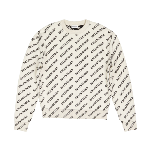 (W) Balenciaga Mini Allover Logo Sweater Off White