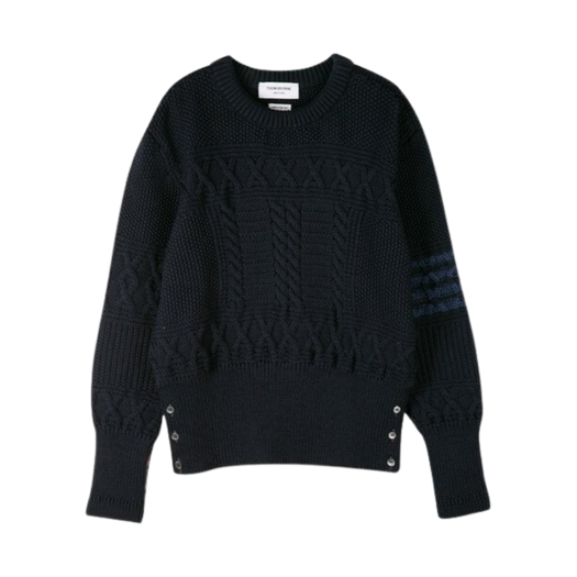 Thom Browne 4-Bar Aran Cable Knit Navy