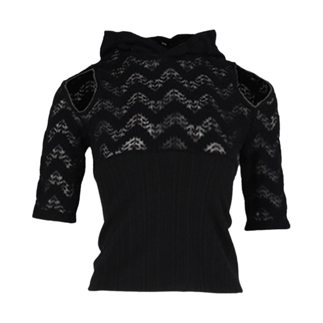 쿄 우먼 레이스 니트 컷아웃 후디 티셔츠 블랙