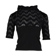 KYO Women Lace Knit Cut-Out Hoody T-Shirt Black